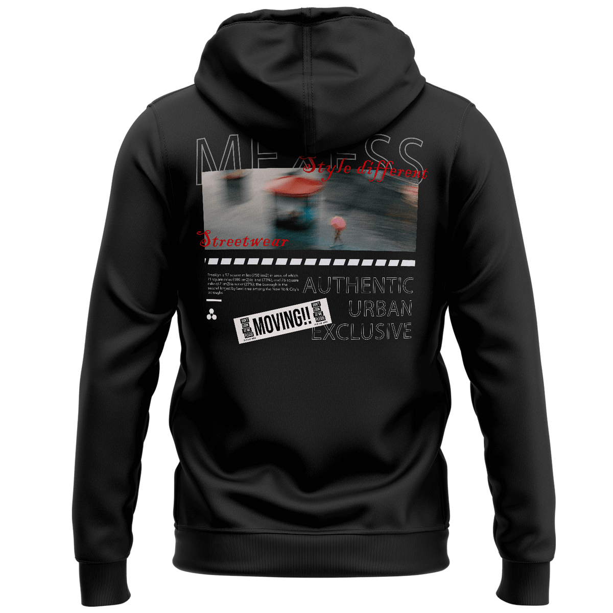 streetwear hoodie Iconic Streetwear Hoodie DR035 black regular fit with bold back graphic, MEXESS minimalist urban style