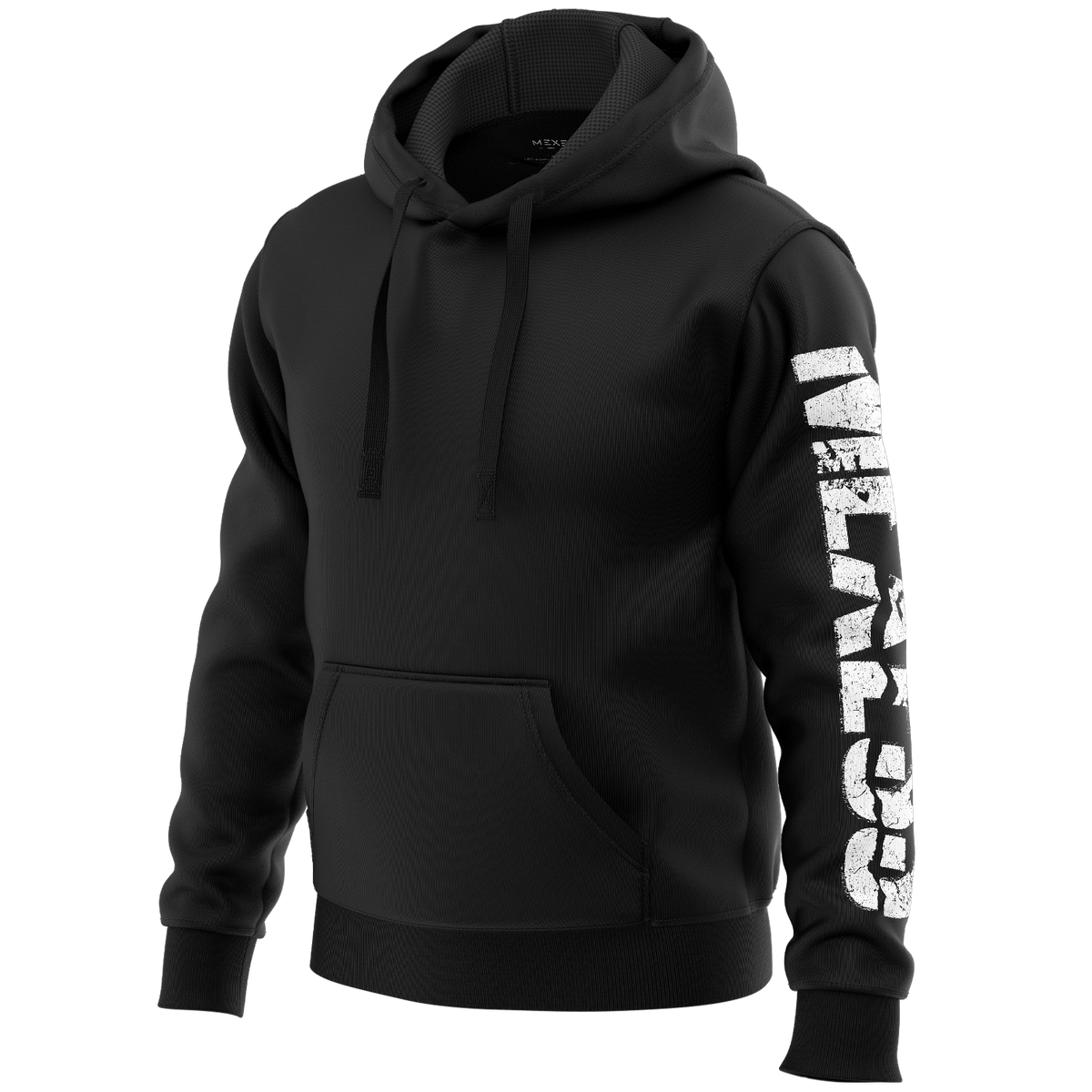 streetwear hoodie Iconic Streetwear Hoodie DR610 black men's pullover with bold vertical sleeve print and kangaroo pocket