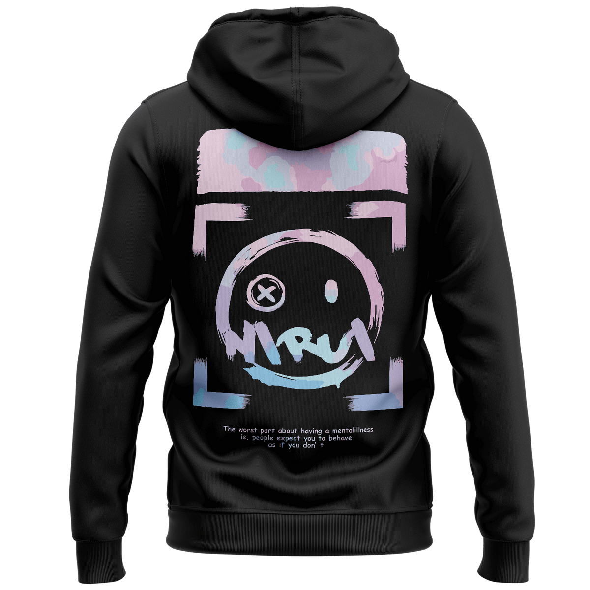 streetwear hoodie Iconic Streetwear Hoodie DR024 black regular fit with bold back graphic pastel face print