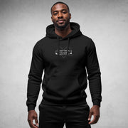 MEXESS black streetwear hoodie with front logo pocket and adjustable drawstring hood