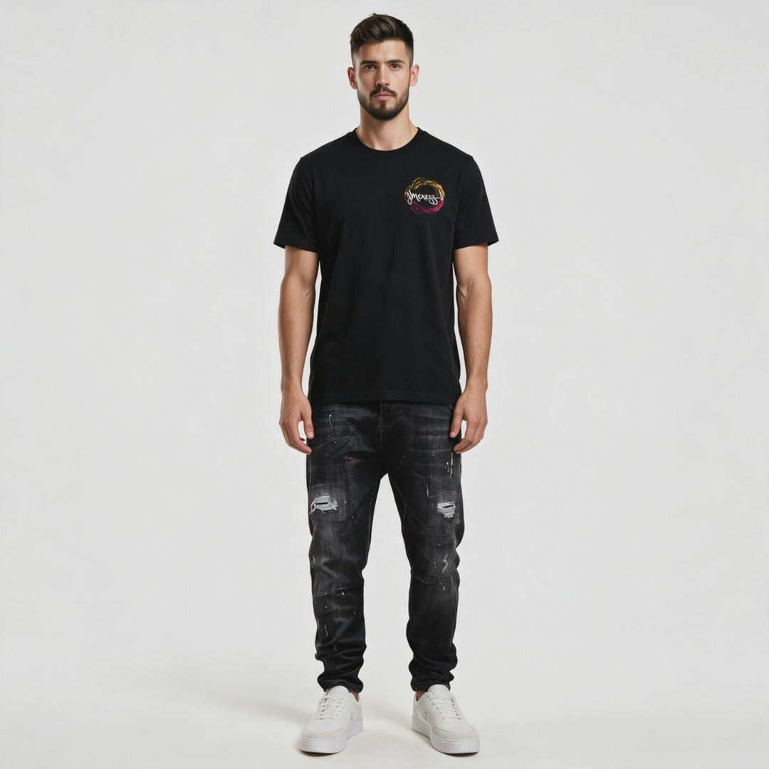 Video of the black organic cotton t-shirt with a rose back print